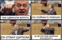 Там сдвинули ворота. Он поймал в ловушку. Он отбил щитком. Да где они таких обкуреных вратарей берут.