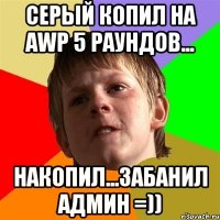 Серый копил на AWP 5 раундов... Накопил...забанил админ =))