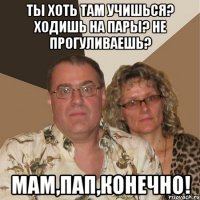 Ты хоть там учишься? Ходишь на пары? Не прогуливаешь? Мам,пап,конечно!