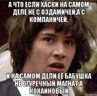 А что если Хаски на самом деле не с Оздамичей,а с Компаничей. И на самом дели её бабушка не огуречный магнат,а кокаиновый