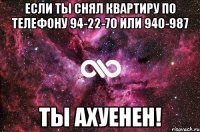 Если ты снял Квартиру по телефону 94-22-70 или 940-987 ТЫ АХУЕНЕН!