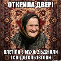 Открила двері влетіли 3 мухи, 2 бджоли і свідєтєль ієгови