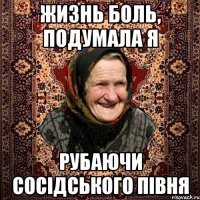 жизнь боль, подумала я рубаючи сосідського півня