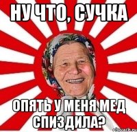 ну что, сучка опять у меня мед спиздила?