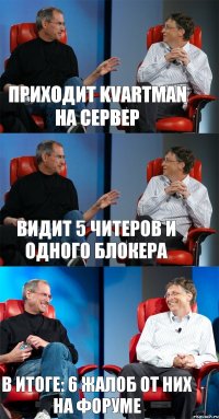 приходит KVARTMAN на сервер Видит 5 читеров и одного блокера В итоге: 6 жалоб от них на форуме