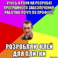 учусь 4 роки на розробкі програмного забезпечення, работаю почті по професії розробляю клей для плитки