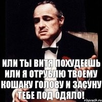 или ты витя похудеешь или я отрублю твоему кошаку голову и засуну тебе под одяло!