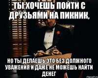 Ты хочешь пойти с друзьями на пикник, Но ты делаешь это без должного уважения и даже не можешь найти денег