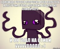 однажды гордон попросил меня полетать я построил столб поставил гордона на самый верх и он упал на СТИВИ уууууооопс :-)