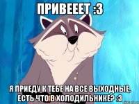 привееет :3 я приеду к тебе на все выходные. есть что в холодильнике? :3