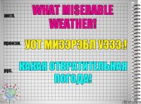 What miserable weather! уот мизэрэбл уэзэ:! Какая отвратительная погода!