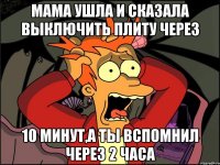 Мама ушла и сказала выключить плиту через 10 минут,а ты вспомнил через 2 часа