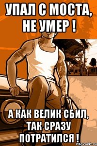 Упал с моста, не умер ! А как велик сбил, так сразу потратился !