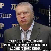  Душа себя подушкой он метался по кровати в поисках удобного положения.