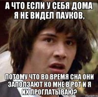 А ЧТО ЕСЛИ У СЕБЯ ДОМА Я НЕ ВИДЕЛ ПАУКОВ, ПОТОМУ ЧТО ВО ВРЕМЯ СНА ОНИ ЗАПОЛЗАЮТ КО МНЕ В РОТ И Я ИХ ПРОГЛАТЫВАЮ?