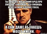 Ты пишешь мне всякий бред про любовь, говоришь, что любишь меня за мои зеленые глаза, а сам даже не знаешь моего имени.
