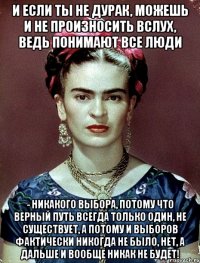 И если ты не дурак, можешь и не произносить вслух, ведь понимают все люди - никакого выбора, потому что верный путь всегда только один, не существует, а потому и выборов фактически никогда не было, нет, а дальше и вообще никак не будет!