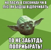 на Паску в сосонках чи в лісі як будеш відпочивать То не забутдь поприбірать!