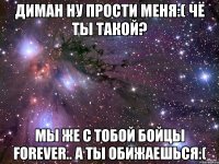 Диман ну прости меня:( чё ты такой? мы же с тобой бойцы forever.. а ты обижаешься:(