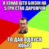 я узнав што бінзін на 5 грн став дарожчій то дав одпуск кобрі