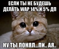 Если ты не будешь делать wap 14%,И 5% дп НУ ты понял...пи.. ая..