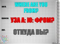 Where are you from? уэа а: ю: фром? Откуда Вы?