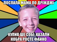 послала мама по дріжджі купив ше собі, казали кобра росте файно