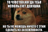 то чувство,когда тебя использует девушка но ты не можешь ничего с этим сделать из-за вежливости.