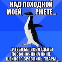 Над походкой моей ___ ржете... ...у тебя бы все отделы позвоночника ниже шейного срослись, тварь!