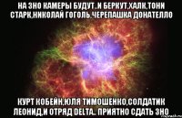 На ЗНО камеры будут..и Беркут,Халк,Тони Старк,Николай Гоголь,Черепашка Донателло Курт Кобейн,Юля Тимошенко,солдатик Леонид,и отряд Delta.. Приятно сдать ЗНО