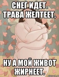 Снег идет. Трава желтеет. Ну а мой живот жирнеет.