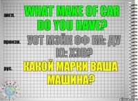 What make of car do you have? уот мэйк оф ка: ду ю: хэв? Какой марки Ваша машина?