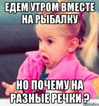 едем утром вместе на рыбалку но почему на разные речки ?