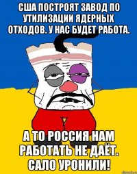 США построят завод по утилизации ядерных отходов. У нас будет работа. А то Россия нам работать не даёт. Сало Уронили!