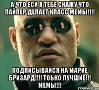 А ЧТО ЕСИ Я ТЕБЕ СКАЖУ ЧТО ПАЙПЕР ДЕЛАЕТ КЛАСС МЕМЫ!!!! ПОДПИСЫВАЙСЯ НА МАРИЕ БРИЗАРД!!!! ТОЬКО ЛУЧШИЕ!!! МЕМЫ!!!