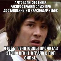 А что если, это гинер распространил слухи про доставленный в краснодар кубок Чтобы зенитовцы прочитав это на вгике, играли в пол силы...