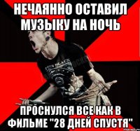 нечаянно оставил музыку на ночь проснулся все как в фильме "28 дней спустя"