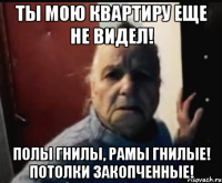 Ты мою квартиру еще не видел! Полы гнилы, рамы гнилые! Потолки закопченные!