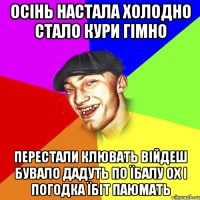 осінь настала холодно стало кури гімно перестали клювать війдеш бувало дадуть по їбалу ох і погодка їбіт паюмать