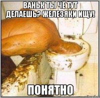 Ваньк ты чё тут делаешь? Железяки ищу! понятно
