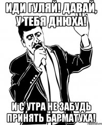 Иди гуляй! Давай, у тебя днюха! И с утра не забудь принять барматуха!