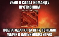 Убил в салат команду противника Поблагодарил за игру, пожелал удачи в дальнейших играх