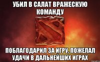 Убил в салат вражескую команду Поблагодарил за игру, пожелал удачи в дальнейших играх