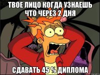 твое лицо когда узнаешь что через 2 дня сдавать 45 % диплома