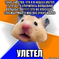 Такое чувство, что я в небеса улетел от того что случилось волшебное волшебство!!!!!!! Это же класссно спасибо рибята мне вас очент жалко Улетел