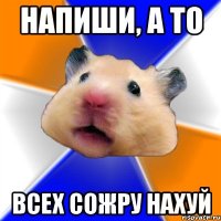 напиши, а то ВСЕХ СОЖРУ НАХУЙ