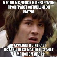 А если МС,Челси и Ливерпуль проиграют оставшиеся матча а Арсенал выиграет оставшиеся матчи и станет чемпионом АПЛ??