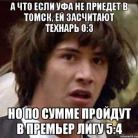 А что если Уфа не приедет в Томск, ей засчитают технарь 0:3 но по сумме пройдут в премьер лигу 5:4
