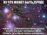 Ну что может быть лучше чем милые, длинноволосые парни, которые не курят и не пьют, послушные, умеют готовить, да к тому же полные извращенцы.