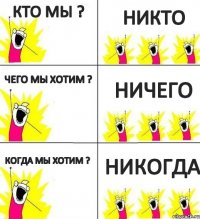 Кто мы ? Чего мы хотим ? Когда мы хотим ? Никто Ничего Никогда